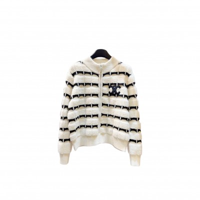 CELINE STRIPED PATCHWORK STAND COLLAR COAT 